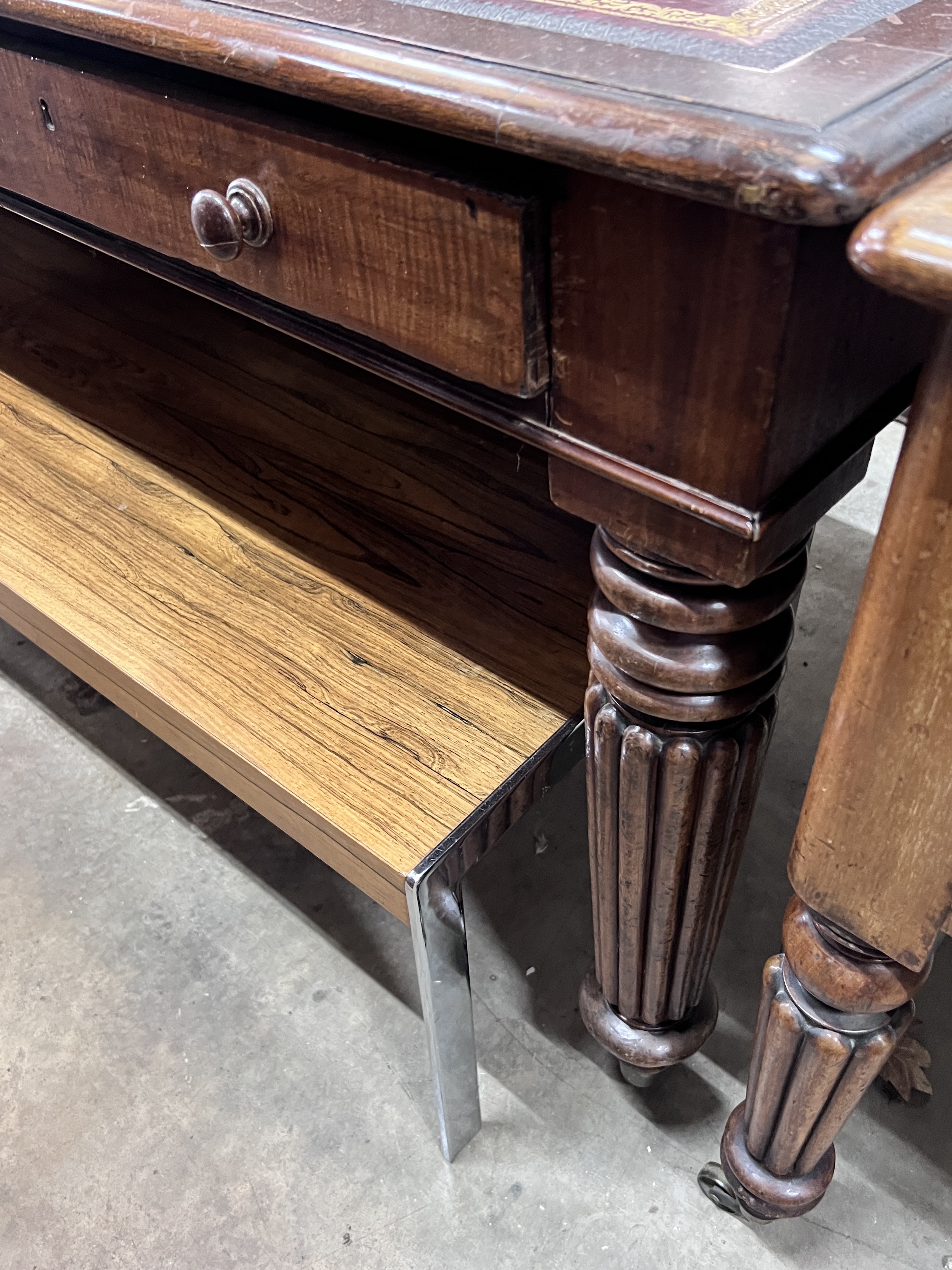 A mid Victorian mahogany partner’s writing table, width 156cm, depth 109cm, height 76cm